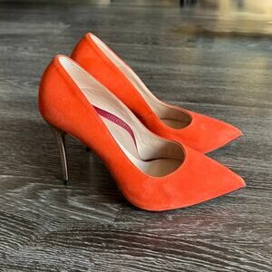 EUC Enrico Cuini Farah Tangerine Suede Pumps 35.5 C Rose Gold Heel ALIA Tech 4in